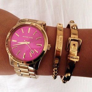 MICHAEL KORS WOMANS PINK FACED GOLD WATCH